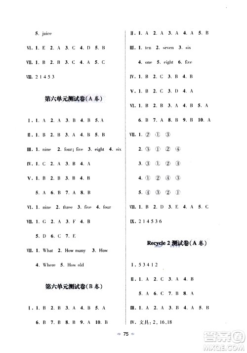 青岛出版社2019年随堂大考卷英语三年级上册R版参考答案 青岛出版社2019年随堂大考卷英语三年级上册R版参考答案