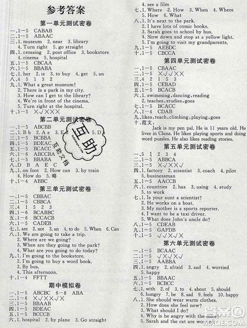 2019秋优翼丛书优干线单元加期末卷六年级英语上册人教版答案 2019秋优翼丛书优干线单元加期末卷六年级英语上册人教版答案