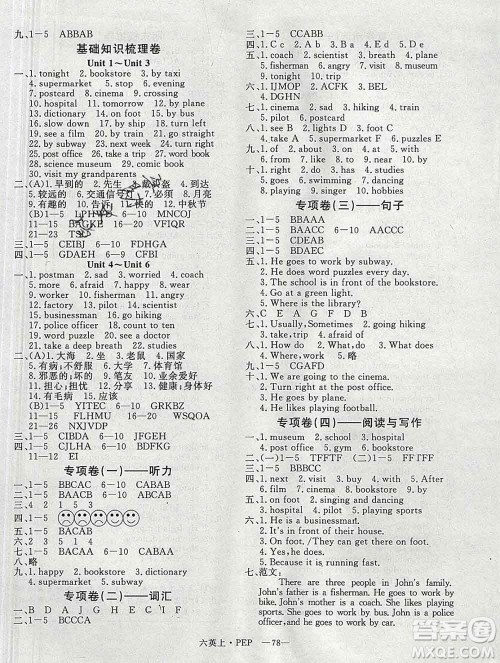 2019秋优翼丛书优干线单元加期末卷六年级英语上册人教版答案 2019秋优翼丛书优干线单元加期末卷六年级英语上册人教版答案