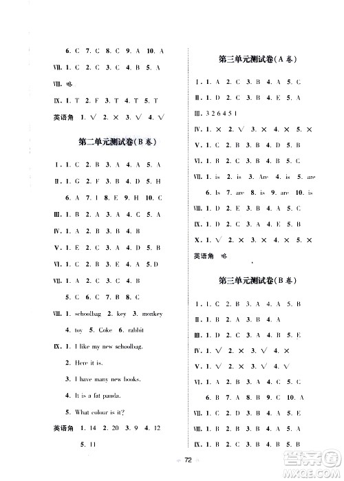 青岛出版社2019年随堂大考卷英语四年级上册R版参考答案