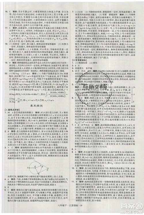 经纶学典2020春学霸题中题八年级下册物理江苏国标版答案