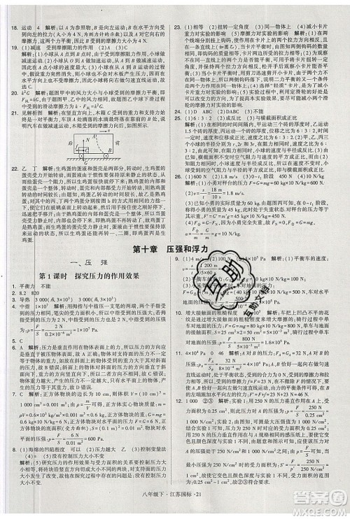 经纶学典2020春学霸题中题八年级下册物理江苏国标版答案