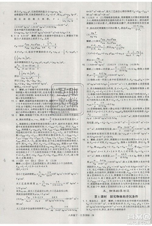 经纶学典2020春学霸题中题八年级下册物理江苏国标版答案