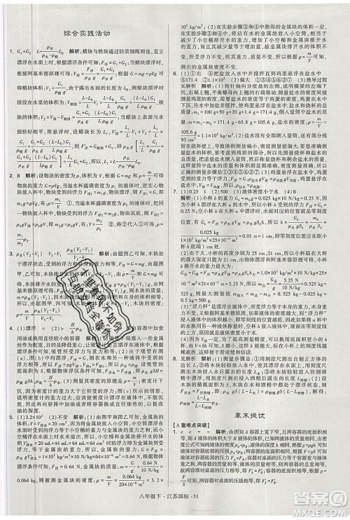 经纶学典2020春学霸题中题八年级下册物理江苏国标版答案