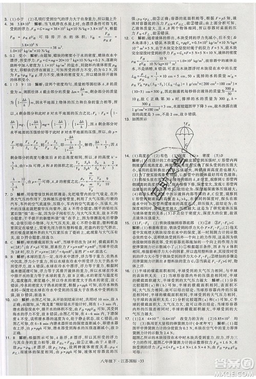 经纶学典2020春学霸题中题八年级下册物理江苏国标版答案