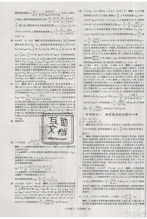 经纶学典2020春学霸题中题八年级下册物理江苏国标版答案