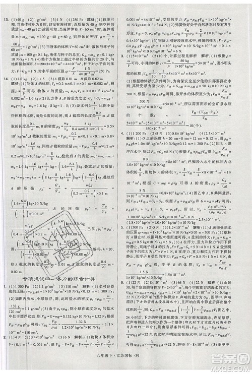 经纶学典2020春学霸题中题八年级下册物理江苏国标版答案