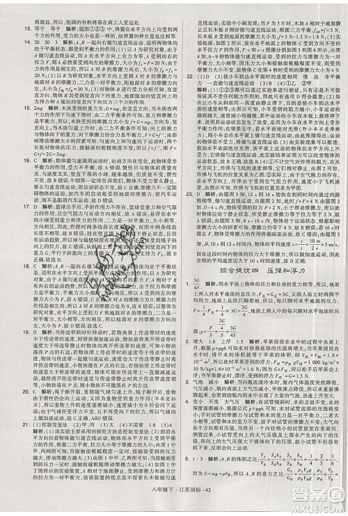 经纶学典2020春学霸题中题八年级下册物理江苏国标版答案