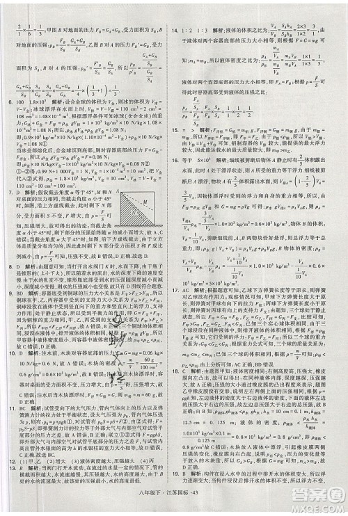 经纶学典2020春学霸题中题八年级下册物理江苏国标版答案