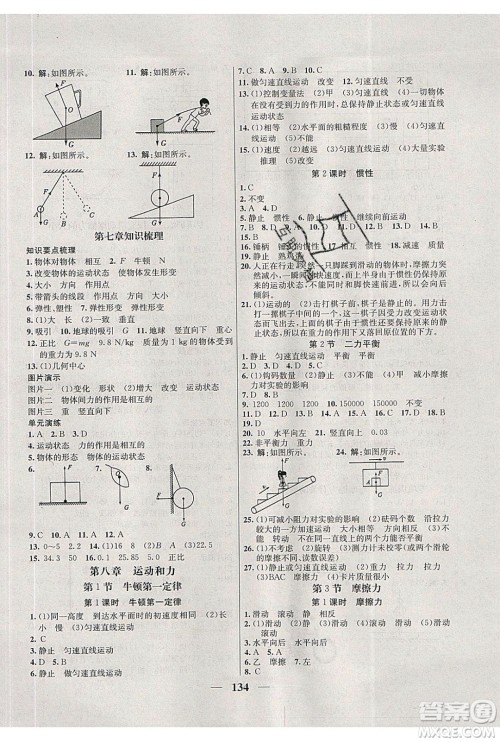 吉林教育出版社2020学霸刷题王八年级物理下册人教版答案