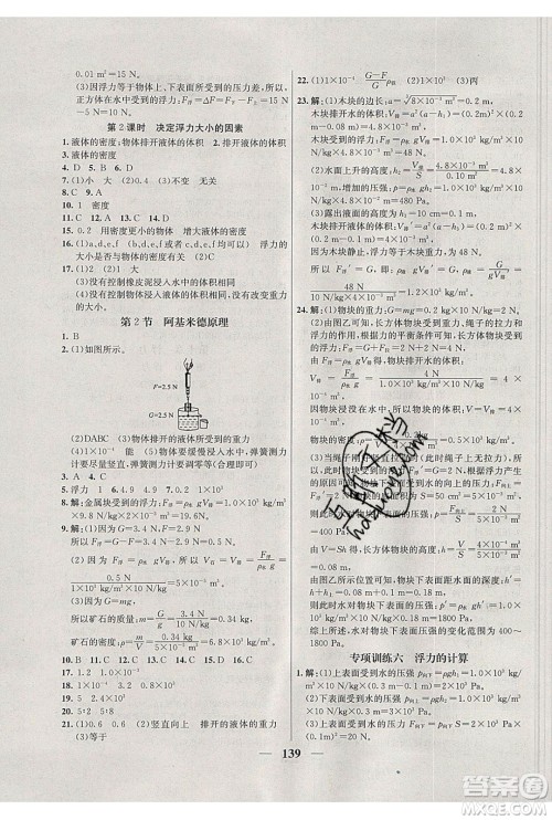 吉林教育出版社2020学霸刷题王八年级物理下册人教版答案