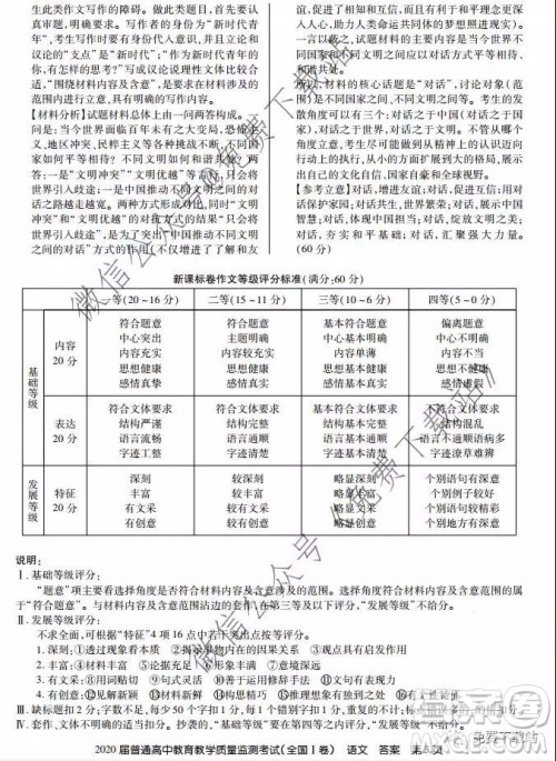 百校联盟2020届普通高中教育教学质量监测考试全国I卷语文试题及答案 百校联盟2020届普通高中教育教学质量监测考试全国I卷语文试题及答案