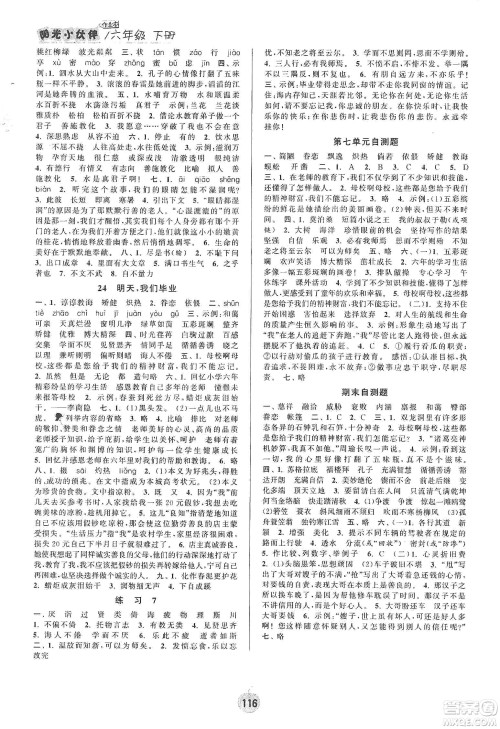 阳光小伙伴2020课时提优计划作业本六年级语文下册江苏地区专用版答案