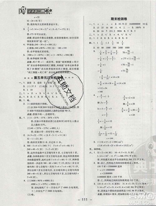 2020综合应用创新题典中点六年级数学下册青岛版答案