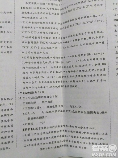 2020届国考1号生物7答案 2020届国考1号生物7答案