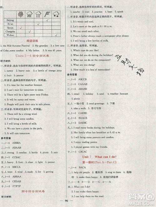 沈阳出版社2019年秋课堂点睛六年级英语上册湘少版参考答案