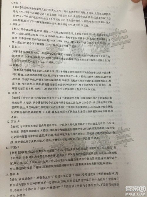 山东省九校2019年12月高三检测考试生物答案 山东省九校2019年12月高三检测考试生物答案
