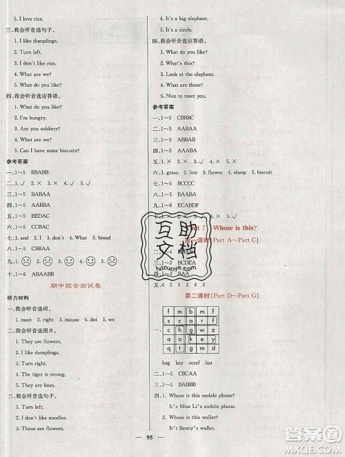 沈阳出版社2019年秋课堂点睛四年级英语上册湘少版参考答案