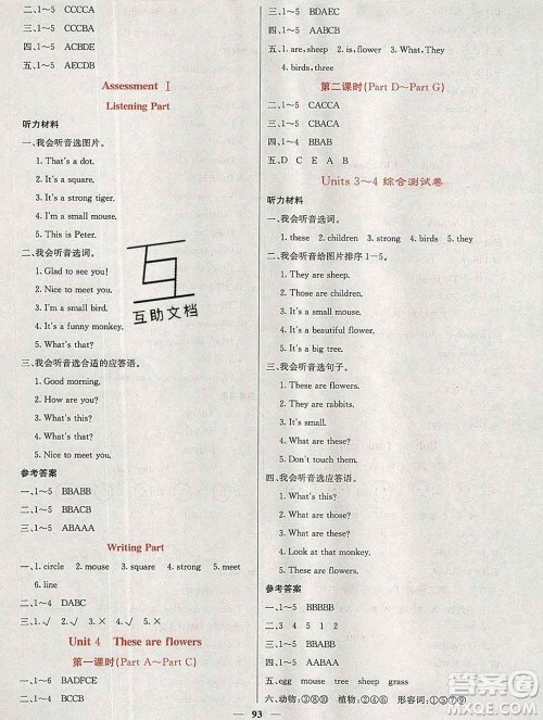 沈阳出版社2019年秋课堂点睛四年级英语上册湘少版参考答案