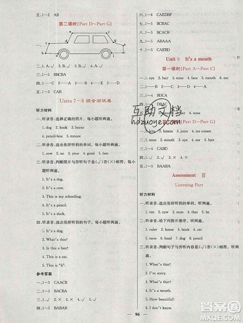 沈阳出版社2019年秋课堂点睛三年级英语上册湘少版参考答案