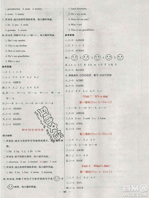 沈阳出版社2019年秋课堂点睛三年级英语上册湘少版参考答案