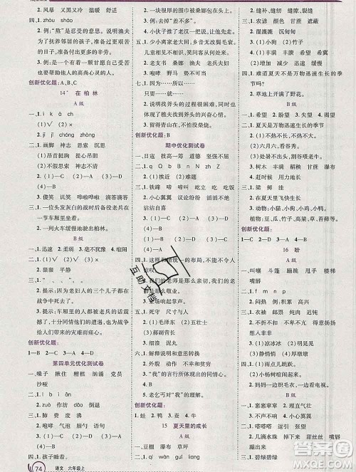 2019秋新版全优训练零失误优化作业本六年级语文上册人教版答案 2019秋新版全优训练零失误优化作业本六年级语文上册人教版答案