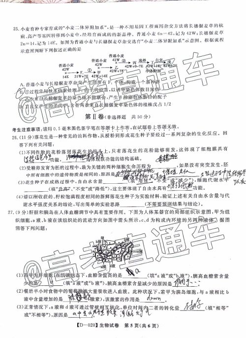 皖江名校联盟2020届高三12月份联考生物试题及答案