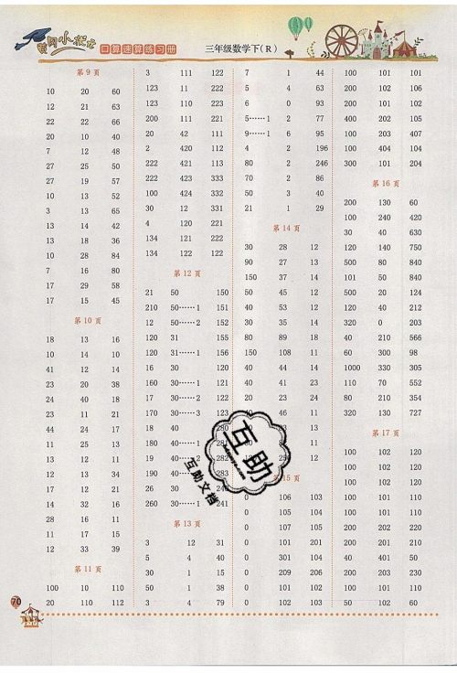 2020年春黄冈小状元口算速算练习册三年级数学下册最新修订版参考答案