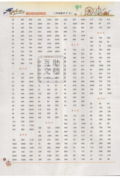 2020年春黄冈小状元口算速算练习册三年级数学下册最新修订版参考答案