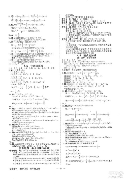 2019年全效提分卷七年级数学上册浙教版答案