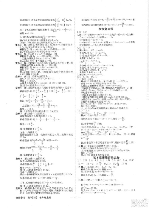 2019年全效提分卷七年级数学上册浙教版答案