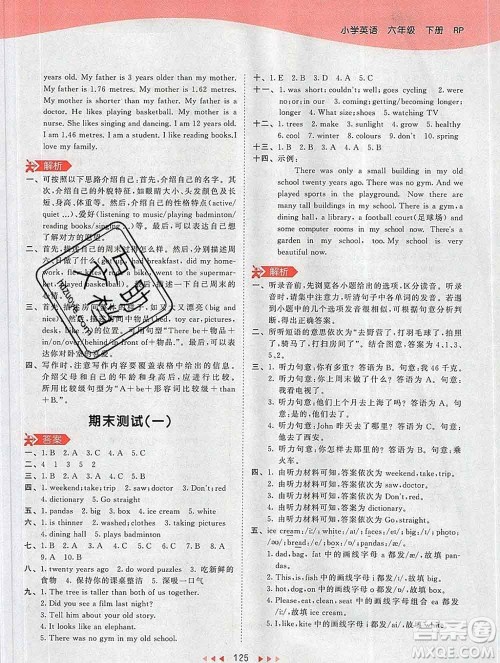 2020年春小儿郎53天天练六年级英语下册人教版参考答案