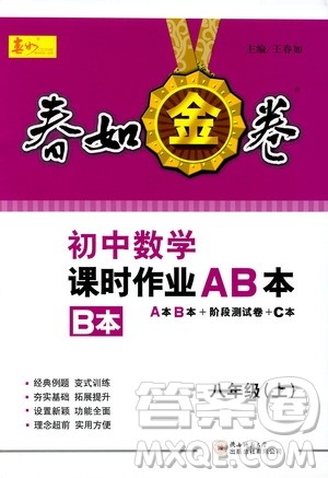 春如金卷2019初中数学课时作业AB本B本八年级上册答案