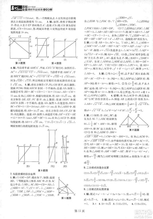 春如金卷2019初中数学课时作业AB本C本八年级上册答案