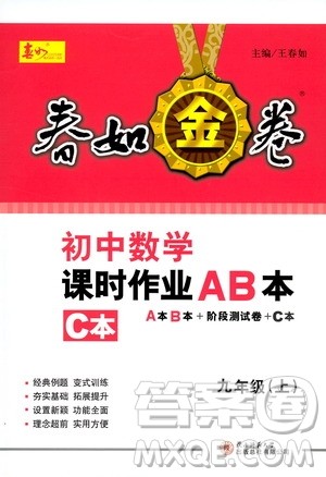 春如金卷2019初中数学课时作业AB本C本九年级上册答案