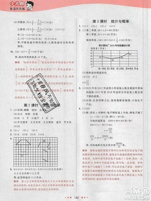 2020年春小儿郎53天天练五年级数学下册冀教版参考答案