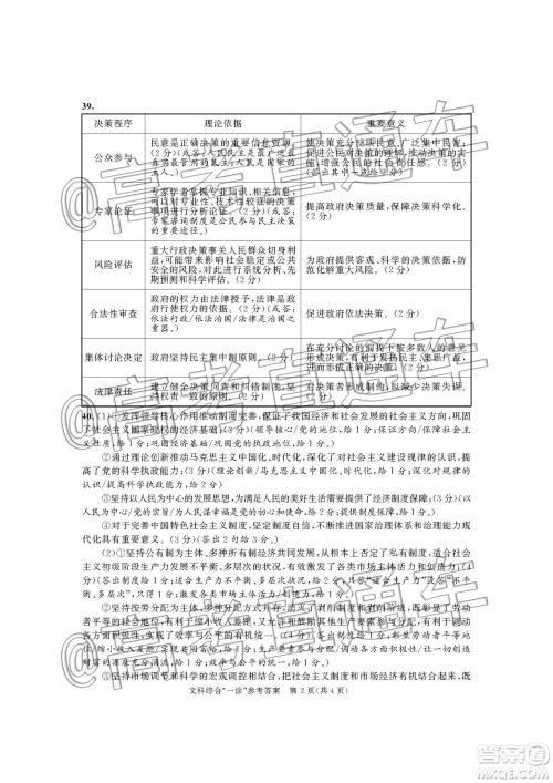 2020届成都高三一诊文科综合答案 2020届成都高三一诊文科综合答案