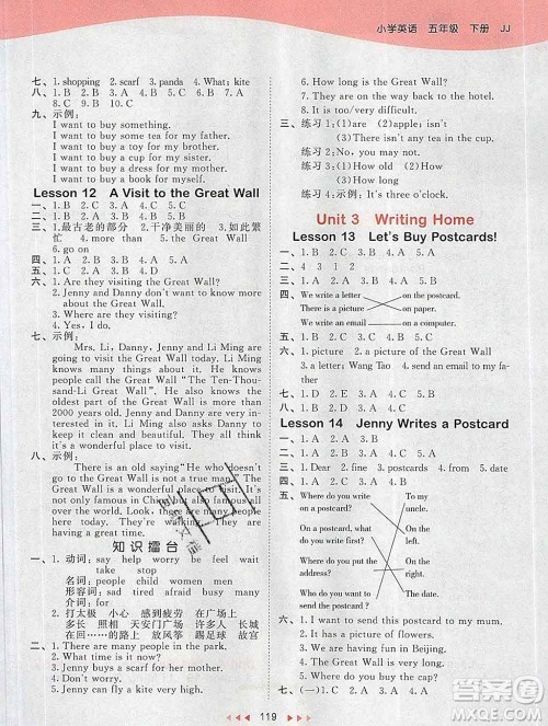 2020年春小儿郎53天天练五年级英语下册冀教版参考答案