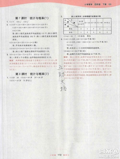 2020年春小儿郎53天天练四年级数学下册青岛版参考答案