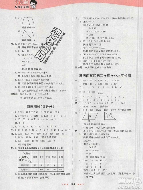 2020年春小儿郎53天天练四年级数学下册青岛版参考答案