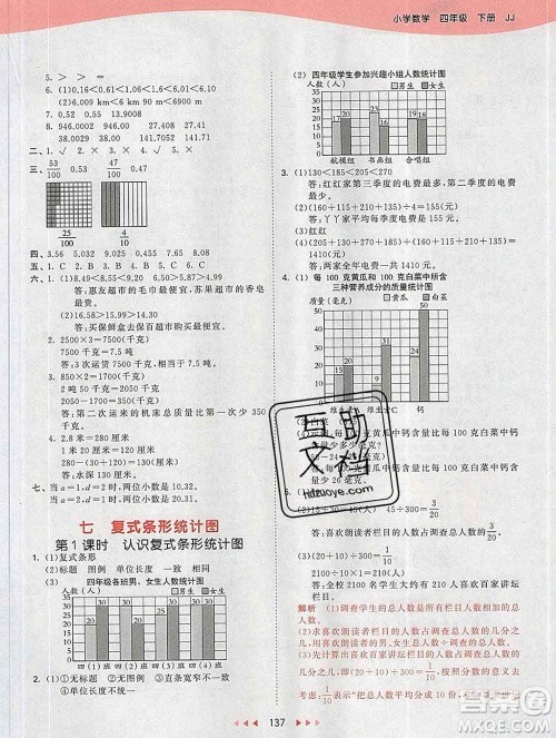 2020年春小儿郎53天天练四年级数学下册冀教版参考答案