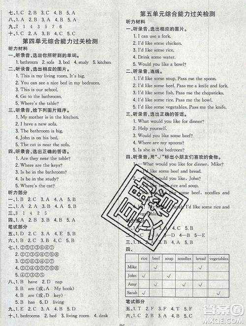 浙江大学出版社2019课时特训优化作业本四年级英语上册人教版答案