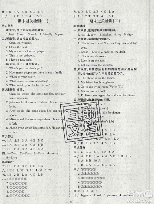浙江大学出版社2019课时特训优化作业本四年级英语上册人教版答案