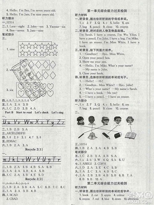浙江大学出版社2019课时特训优化作业本三年级英语上册人教版答案
