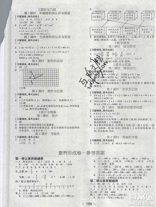 开明出版社2020春全品学练考六年级数学下册人教版答案