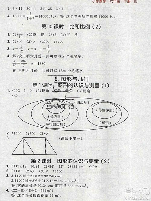 曲一线小儿郎系列2020春53随堂测小学数学六年级下册人教版答案