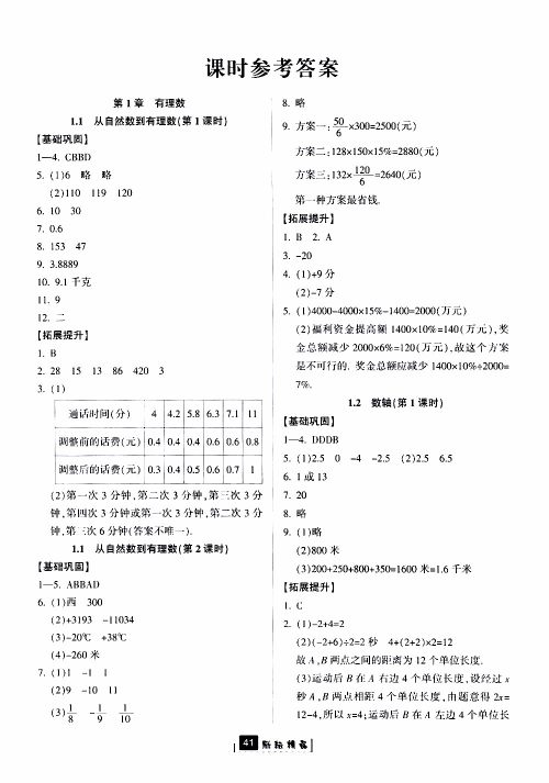 励耘书业2019版励耘新同步数学七年级上册浙教版参考答案 励耘书业2019版励耘新同步数学七年级上册浙教版参考答案