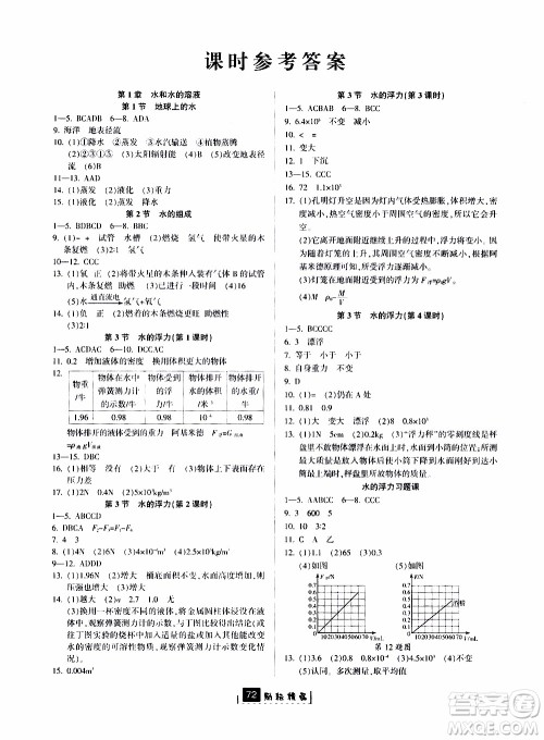 励耘书业2019版励耘新同步科学八年级上册浙教版参考答案