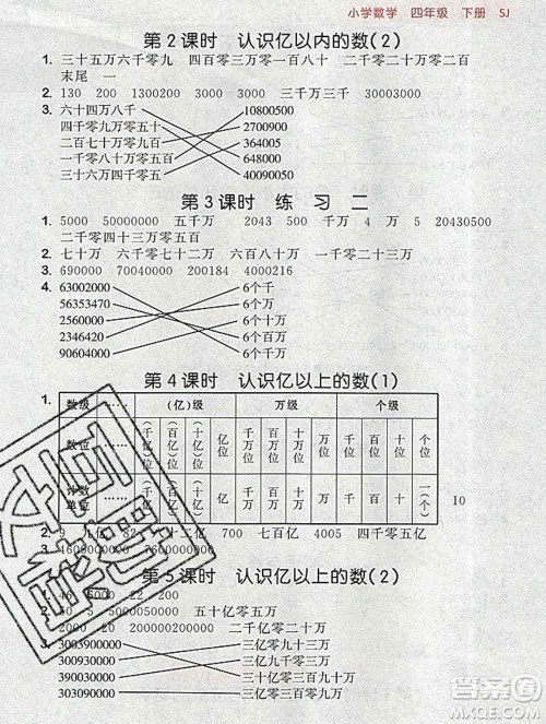 曲一线小儿郎系列2020春53随堂测小学数学四年级下册苏教版答案