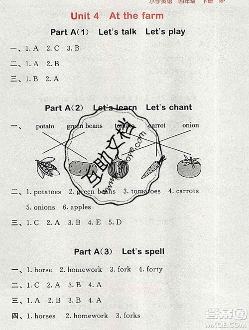 曲一线小儿郎系列2020春53随堂测小学英语四年级下册人教版答案 曲一线小儿郎系列2020春53随堂测小学英语四年级下册人教版答案